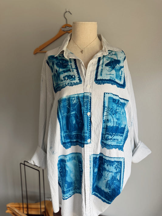 postage stamp button down (xxl)