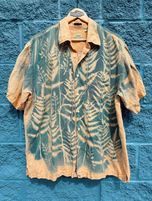 orange fern linen button down - xl